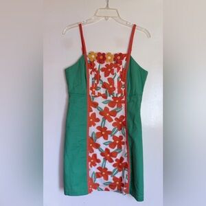 New Retro Green Floral Panel Spaghetti-Strap Dress Smak Parlour Medium